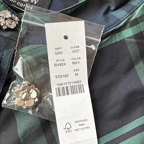J.Crew Fresco Top With Jewel Buttons In Black Watch Tartan Plaid-NWT-MEDIUM - Picture 12 of 12